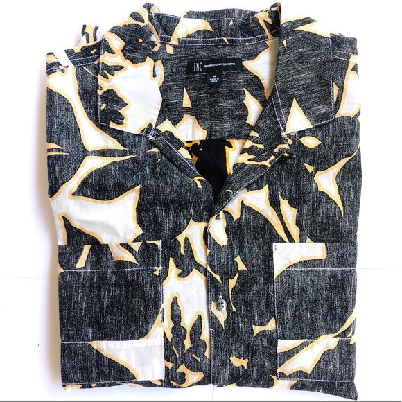 INC Men’s Fragmented Linen Print Short Sleeve Shirt, Sparkling Sun, M - Picture 2 of 6